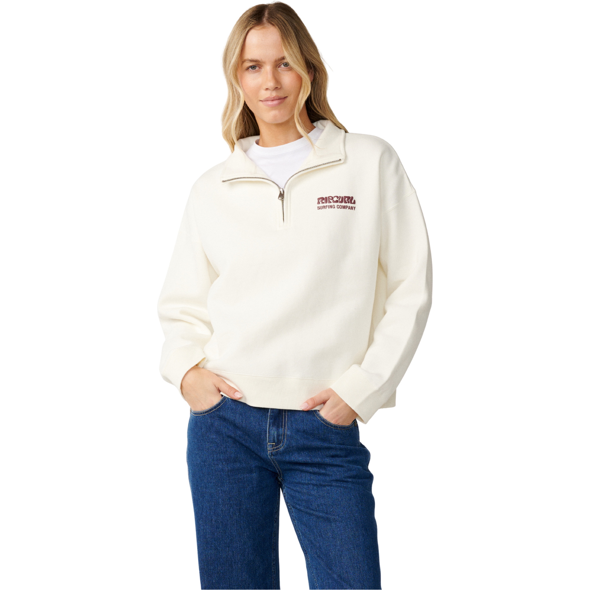 2026 Rip Curl Womens Surf Puff 1/4 Zip Fleece 07WWFL - Bone